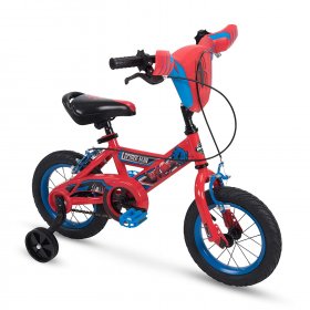Huffy Marvel Spider-Man Kid Bike Quick Connect Assembly, Handlebar Plaque & Training Wheels, 16" Wheel, Red