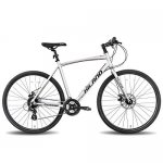 Hiland Road Hybrid Bike Urban City Commuter Bicycle with Disc Brake for Men Comfortable Bicycle 700C Wheels 24 speeds Bikes Silver