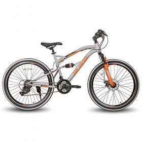 Hiland 26 Inch Mountain Bike MTB Bicycle Full-Suspension 21 Speeds Drivetrain with Disc-Brake Orange